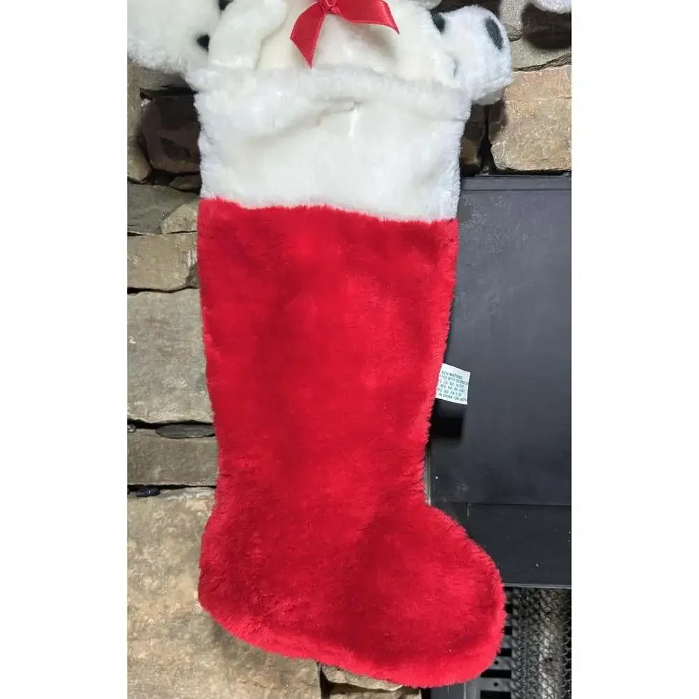 Vintage Dalmatian Plush 3D Christmas Stocking soft and cute wearing and Santa ca